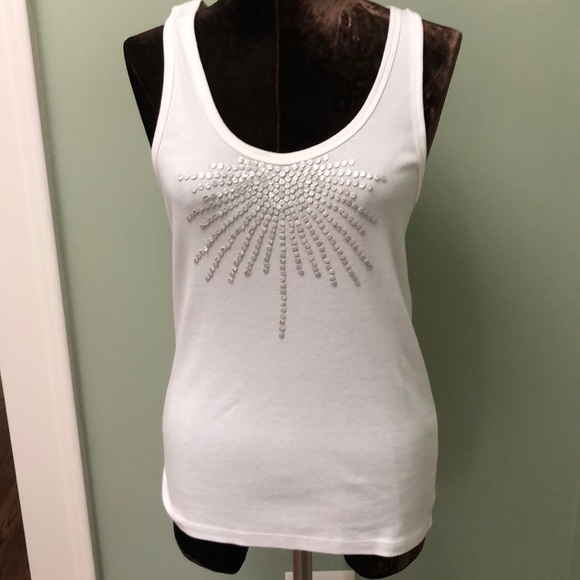 Tory Burch White Tank Top with Leather Sequins - Picture 1 of 10